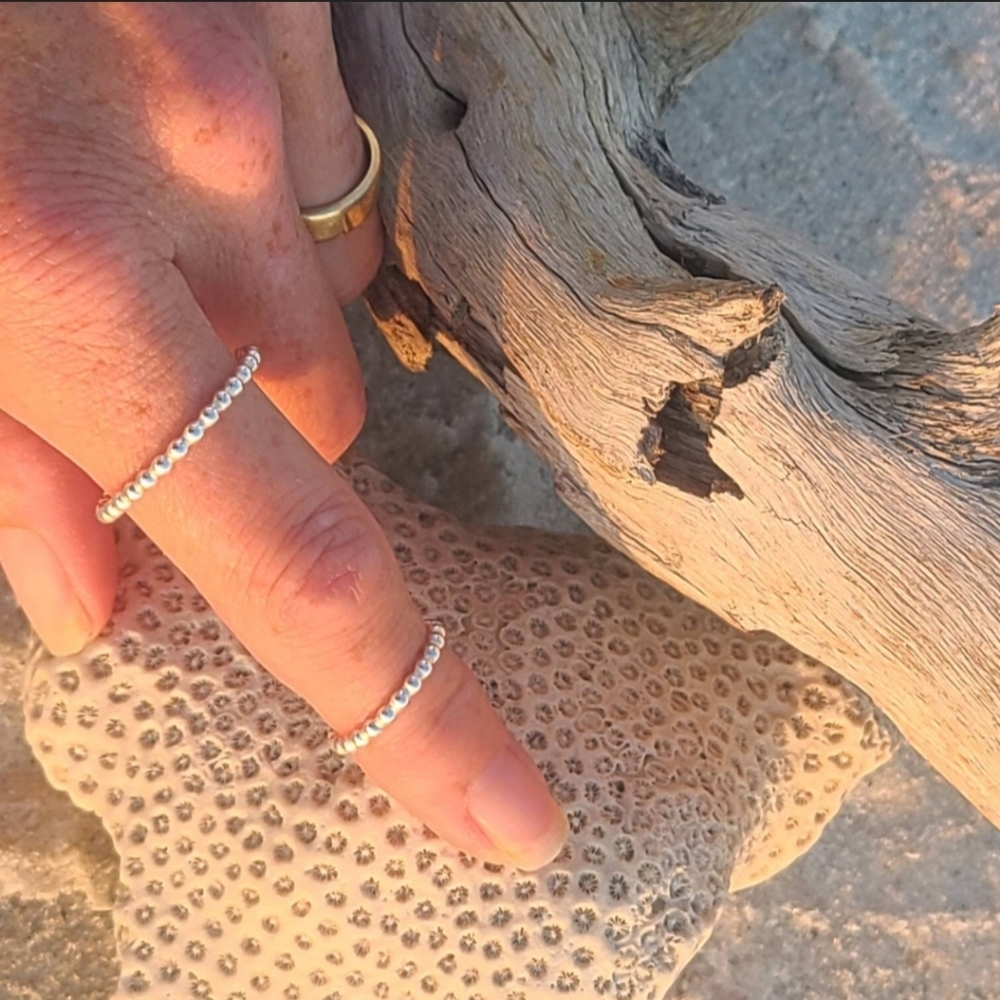 Delicate Beaded BEAD Sterling Silver Stack Ring/Band Gorgeous High Polish CHOOSE